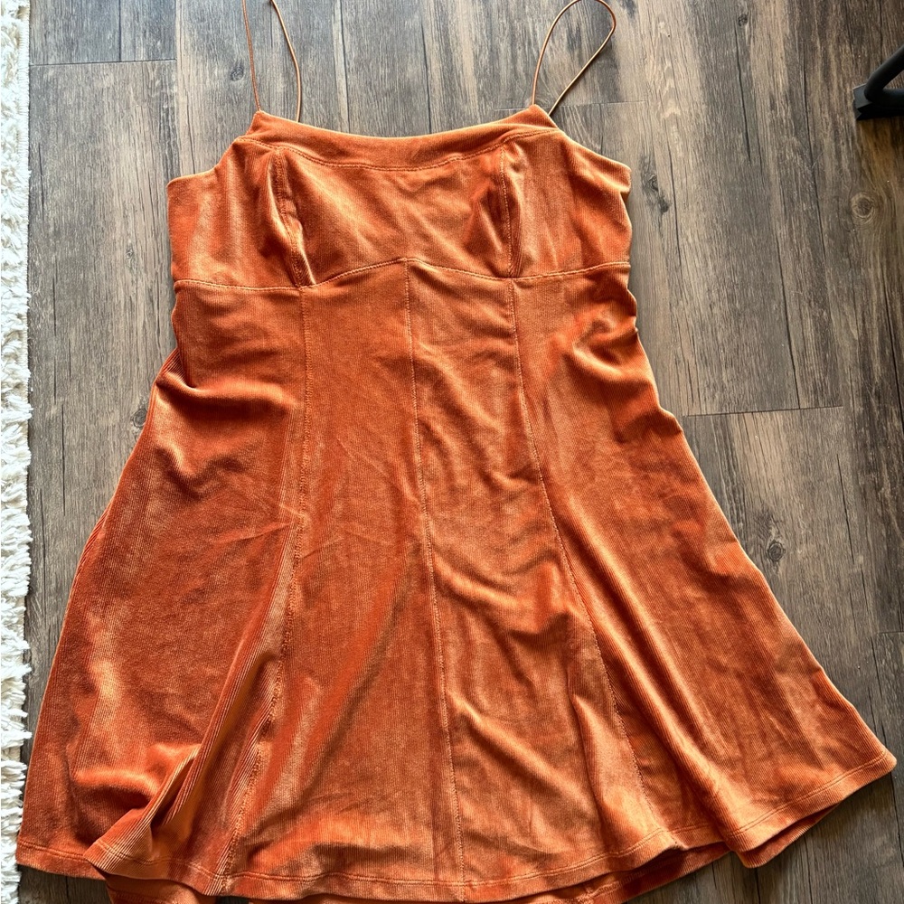 Wild Fable Orange Ribbed Velvet Mini Dress
